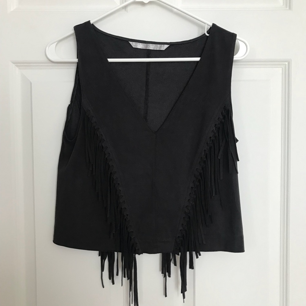 Black crop top with fringe